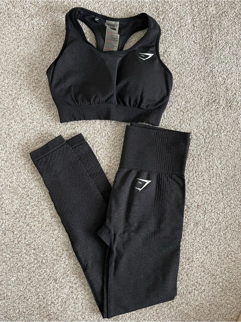 Gymshark Black Seamless Racerback Sports Bra & High-Waist Leggings Set